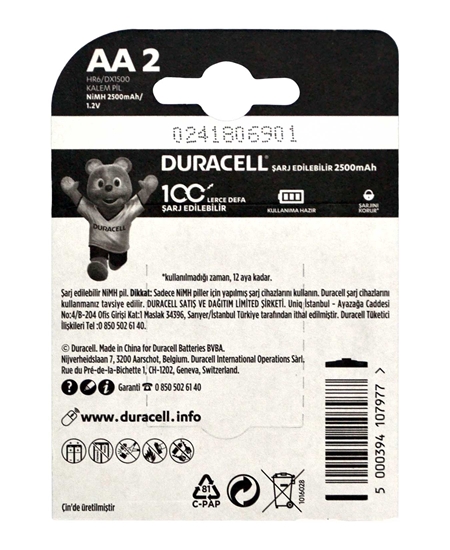 Picture of  Duracell AA Recharge Turbo 2 with 2500 mAH Rechargeable Battery