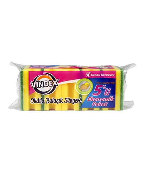 Picture of Vindex Bulaşık Süngeri Klasik Yeşil Oluklu 5'li Paket