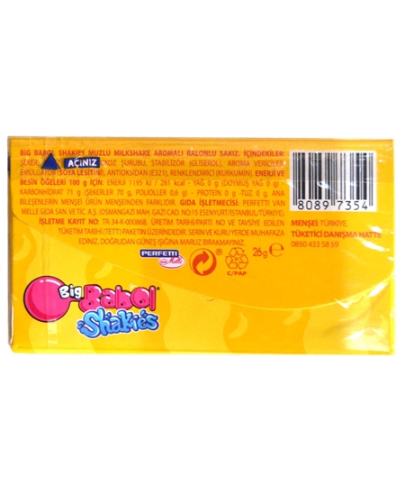 big babol, cüzdan shakıes,milkshake sakız,26 gr,18'li,toptan gıda,muzlu sakız,muzlu