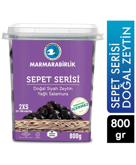 Picture of Marmara Birlik Sepet Serisi Hazır Kap Doğal Siyah Zeytin 800 gr (351-380)