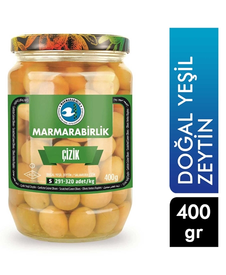 Picture of P-Marmara Birlik Çizik Cam Doğal Yeşil Zeytin 400 g (291-320)