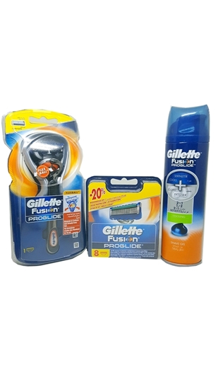 Picture of XGillette Fusion Proglide Flexball Shaving Razor 8's Refill &  Gel Gift