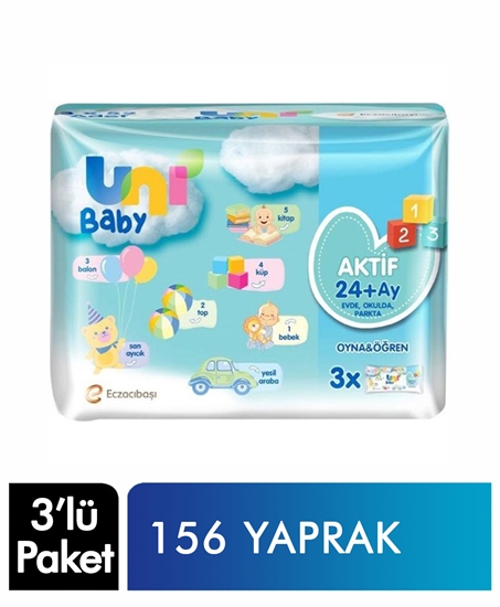 Picture of Uni Baby Islak Havlu Aktif Oyna Öğren 3'lü 156 Yaprak