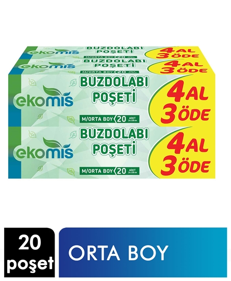 Picture of Ekomis Buzdolabı Poşeti 4 al 3 Öde Orta Boy 4 x 40'lı