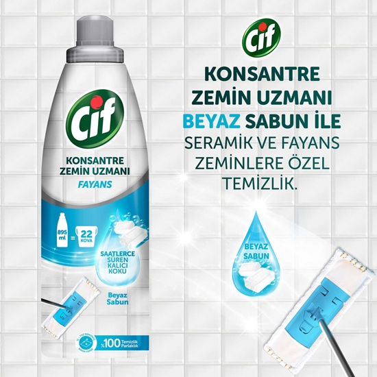 Picture of Cif Konsantre Fayans Zemin Uzmanı Yüzey Temizleyici 895 ml Beyaz Sabun