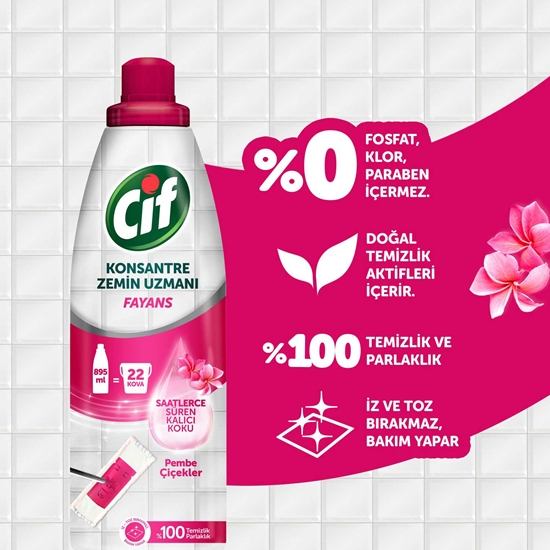 Picture of Cif Konsantre Fayans Zemin Uzmanı Yüzey Temizleyici 895 ml Pembe Çiçekler