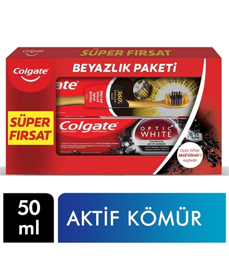 Picture of Colgate Diş Macunu 50 ml Optik White Aktif Kömür + 360 Gold Diş Fırçası Hediyeli