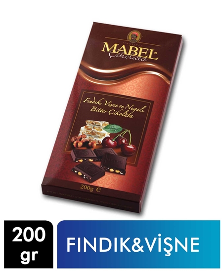 Picture of Mabel Bitter Çikolata 200 gr Fındık, Vişne ve Nugalı