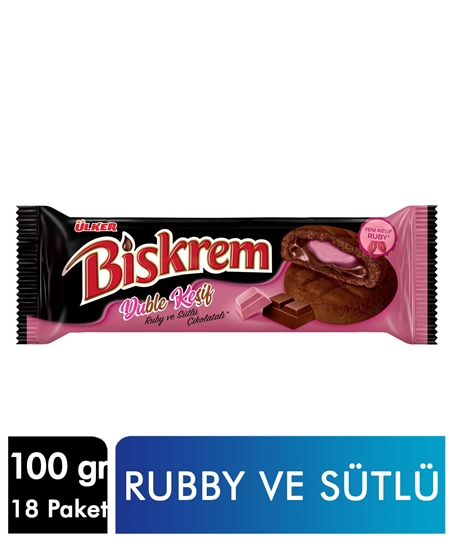 Picture of p- Ülker Biskrem Bisküvi 100 gr Double Ruby ve Sütlü Çikolatalı 18'li Paket