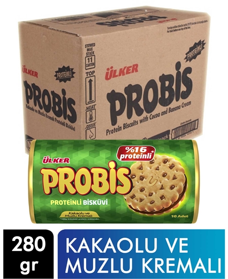 Picture of Ülker Probis Bisküvi 280 gr 10'lu X 12'li Koli Kakaolu ve Muzlu Kremalı