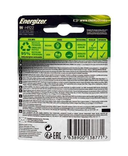 Picture of Energizer Accu Recharge Power Plus 9V Battery 175 mAh