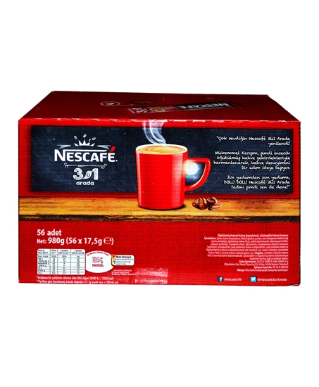 Nescafe 3 ü 1 arada Çözünebilir Kahve 56 Adet,nescafe,sıcak kahve,kahve çeşitleri,kahveler,ğaket kahve,gıda ürünleri,toptan satın al,toptantr,toptan mağazacılık