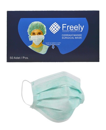 Picture of 3 Katlı Telli Freely Maske 50'li Paket Yeşil