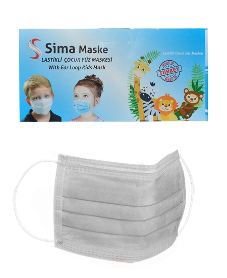 Picture of 3 Katlı Telli Sima Çocuk Maske 50'li Paket Beyaz 4-12 Yaş