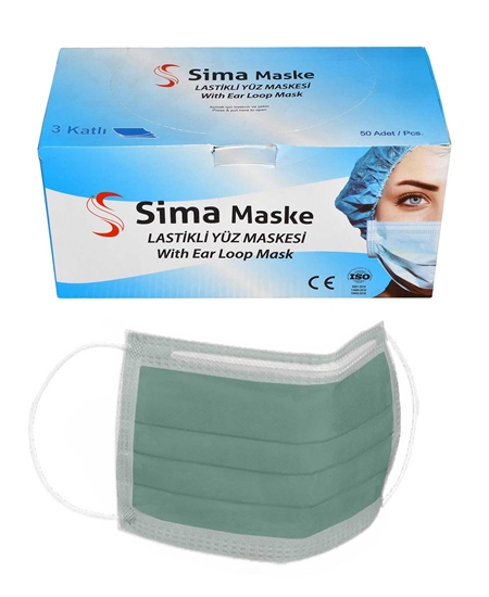 Picture of  3 Layer Wired Sima Mask 50 Packs Petrol Green