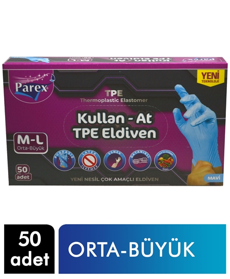 Picture of Parex Kullan-At TPE Eldiven Mavi Renk Orta-Büyük Boy 50'li Kutu