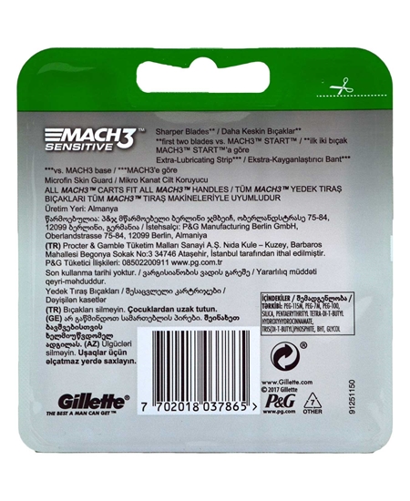 Picture of Gillette Mach3 Sensitive Refill Razor Blade 2 Pack