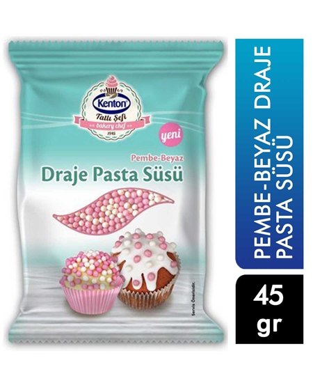 Picture of KENTON TATLI ŞEFİ DRAJE PASTA SÜSÜ PEMBE&BEYAZ 45g  YENİ