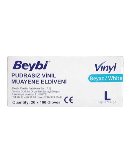 beybi, eldiven, beyaz eldiven, lastik eldiven, laboratuvar eldiveni, muayene eldiveni, ameliyat eldiveni, vinil eldiven, beybi büyük boy vinil eldiven satın al, beybi büyük boy vinil eldiven fiyat, pudrasız eldiven, pudrasız vinil eldiven