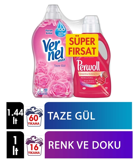 Picture of Vernel Softener  1440 ml Fresh Rosel + Perwoll Liquid Laundry Detergent Color&Texture - 1 lt 