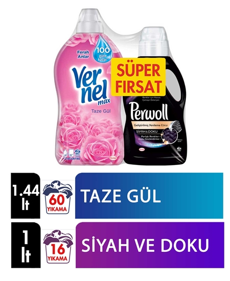 Picture of Vernel Softener 1440 ml Fresh Rose + Perwoll Liquid Laundry Detergent Black&Texture -  1 lt 