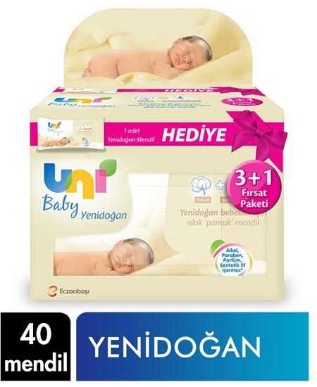 Picture of Uni Baby Wet Wipes 40 Pieces 3 + 1 Gift Package X 6 Pieces Box