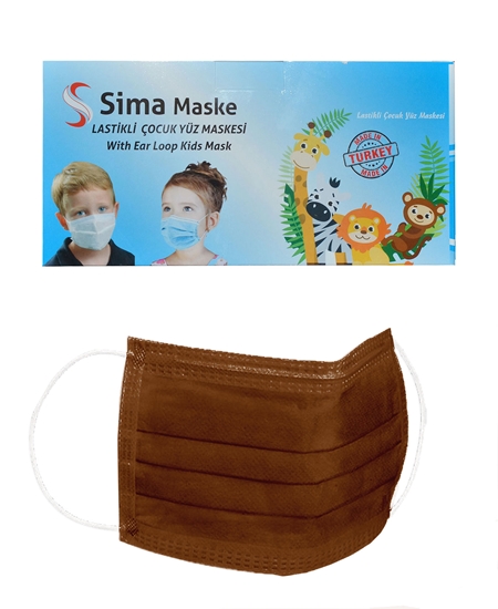 Picture of 3 Katlı Telli Sima Çocuk Maske 50'li Paket Kahverengi 4-12 Yaş