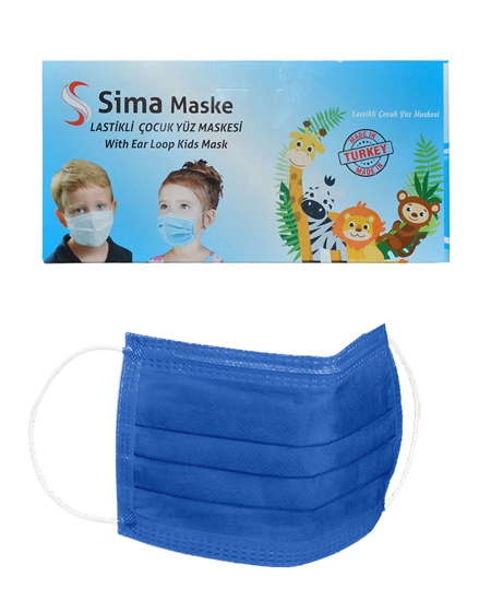 Picture of 3 Katlı Telli Sima Çocuk Maske 50'li Paket Koyu Mavi 4-12 Yaş