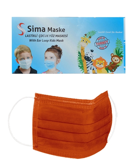 Picture of 3 Katlı Telli Sima Çocuk Maske 50'li Paket Turuncu 4-12 Yaş