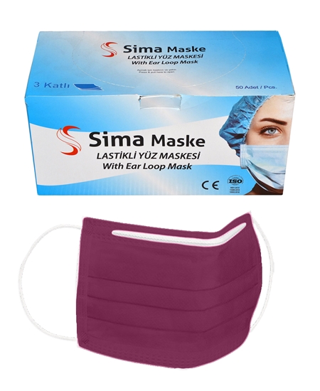 Picture of 3 Layer Wired Sima Mask 50 Packs Claret Red