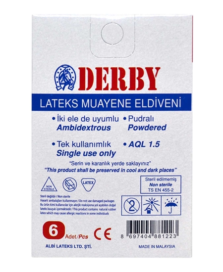 derby, lateks eldiven, muayene eldiveni, hijyenik eldiven, antibakteriyel eldiven, lastik eldiven, pudralı eldiven, tek kullanımlık eldiven, cerrahi eldiven, beyaz lastik eldiven, beyaz lateks eldiven, eldiven fiyatları, corona eldiven, korona eldiven, virüs eldiven