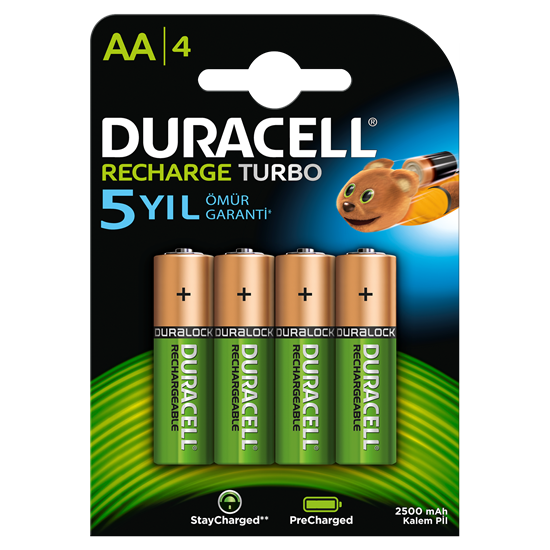 Picture of P-Duracell AA Recharge Turbo 4'lü 2500 mAH Şarj Edilebilir Kalem Pil