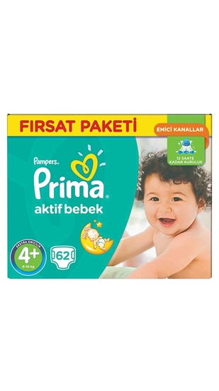 Picture of XPampers Prima Aktif Bebek No:4 Fırsat Paketi Maxi Plus Bebek Bezi 62'li