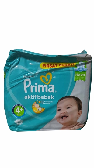 Picture of XPampers Prima Aktif Bebek No:4 Fırsat Paketi Maxi Plus Bebek Bezi 62'li