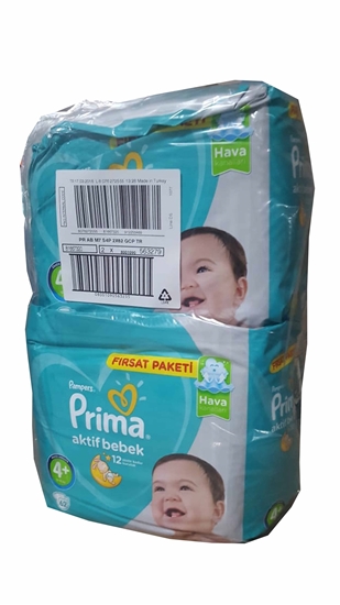 Picture of XPampers Prima Aktif Bebek No:4 Fırsat Paketi Maxi Plus Bebek Bezi 62'li