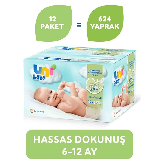 Picture of Uni Baby Islak Havlu 52 Yaprak Kapaklı Paket 6-12 Ay İçin