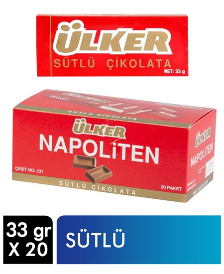 Ülker,Ülker Napoliten Sütlü Çikolata 33 gr X 20'li Paket,sütlü,çikolatalı,aburcubur ürünleri,abur cubur çeşitleri,çikolata ürünleri,çikolata çeşitleri,çikolata fiyatları,gıda ürünleri,toptan satın al,toptantr,toptan mağazacılık