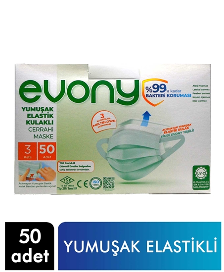 Picture of Evony 3 Katlı Telli Cerrahi Maske 50 Adet Yeşil