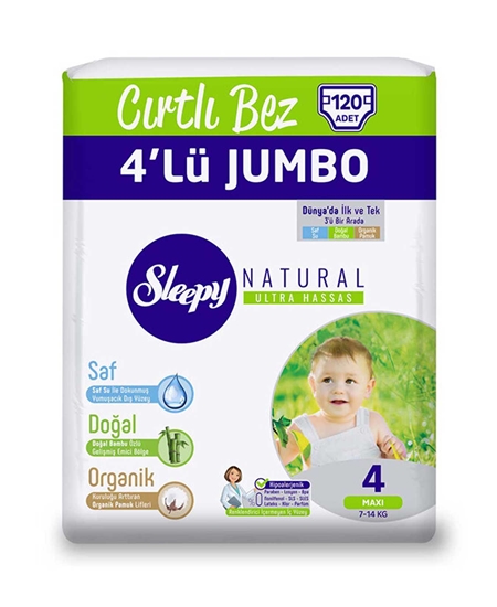 Picture of Sleepy 4'lü Jumbo Bebek Bezi 120'li Natural Ultra Hassas 4 Maxi