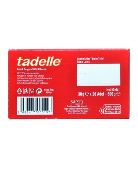 tadelle, çikolata, sütlü çikolata, fındıklı çikolata, tadelle fiyatı, tadelle satın al, toptan tadelle, tadelle 20li paket