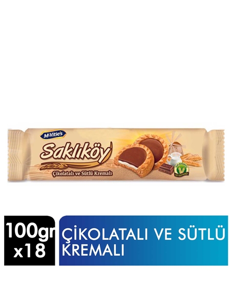 Picture of ÜLKER SAKLIKÖY ÇİKOLATALI VE SÜTLÜ KREMALI 100GR 18 Lİ