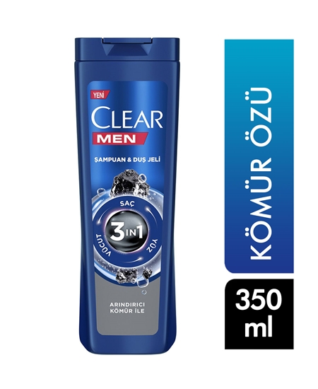 Picture of Clear Şampuan 350 ml  Men 3 In 1 Şampuan & Duş Jeli Arındırıcı Kömür Saç Yüz Vücut Için