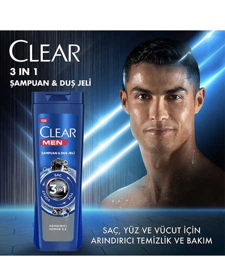 Picture of Clear Şampuan 350 ml  Men 3 In 1 Şampuan & Duş Jeli Arındırıcı Kömür Saç Yüz Vücut Için
